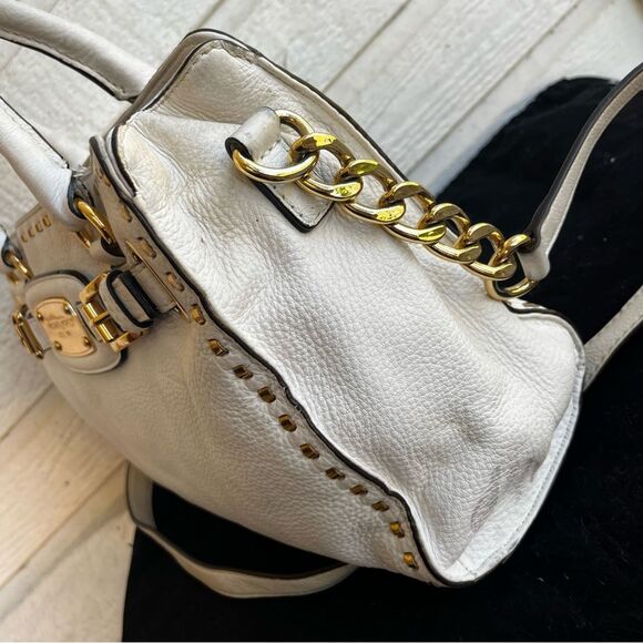 MICHAEL KORS White Gold Hamilton Satchel Tote Handbag Jet Set Raven Fulton - Picture 4 of 11